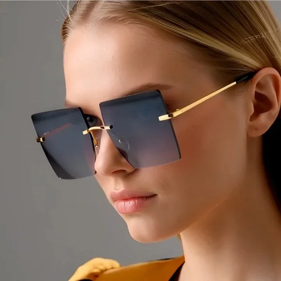 Square Sunglasses‎ Women Black Lens Rimless Oversized Trendy Shades Lentes Gafas