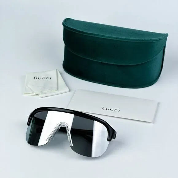 NEW Gucci GG1645S  003 Black Grey Silver Mirrored Unisex Mask Sunglasses