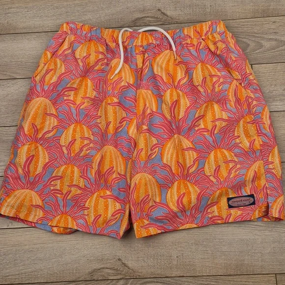VINEYARD VINES Orange Pink Sea‎ Floral Pattern Mens Large Swim Trunks Shorts