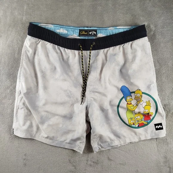 Billabong The‎ Simpsons Board Swim Shorts Men Large Blue Tie Waist Pocket Beach
