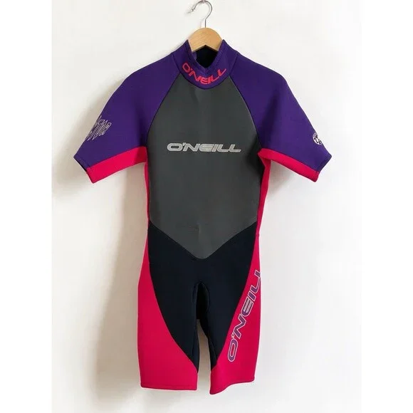 Vintage O’Neill Reactor 2/1mm Shorty Wetsuit Purple Black Adult Back Zip Surf