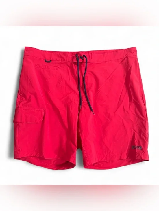 Duluth Trading Co Red Men's Swim Board Shorts with Navy Drawstring