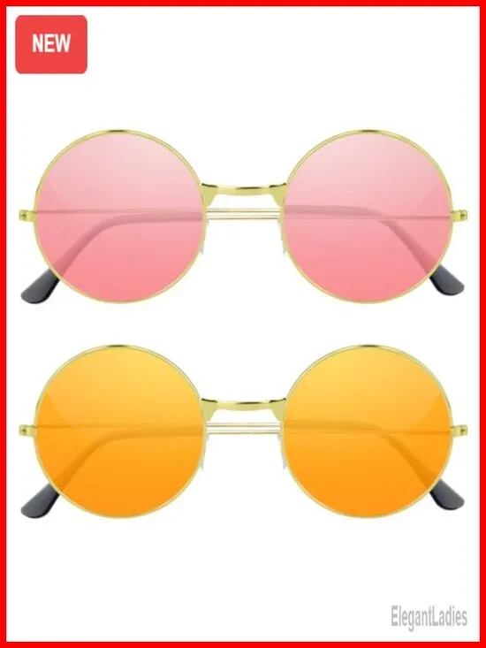 Round Hippie Sunglasses Metal Frame Retro Disco Party Accessory
