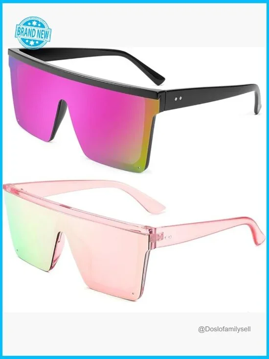 Oversized Square Sunglasses Flat Top Visor Style UV400 Protection Trendy