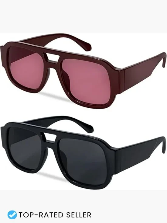 Retro Oversized Square Aviator Sunglasses Chunky Frame UV Protection