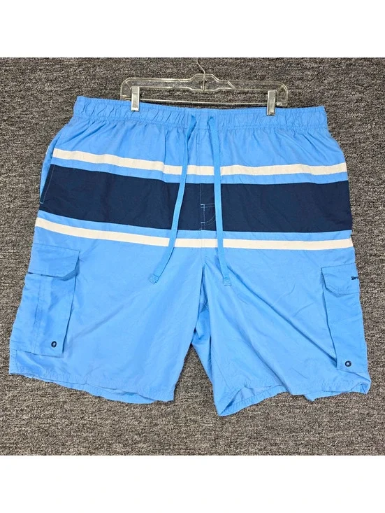 Beverly Hills Polo Club Men's Blue Striped Swim Trunks 3X Drawstring Pockets