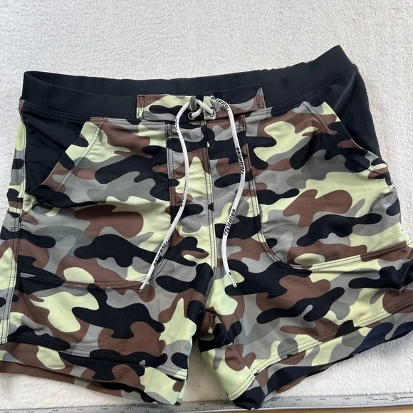Taddlee Swim Trunks Shorts Mens M Camo Print Stretch Lined Drawstring Pockets