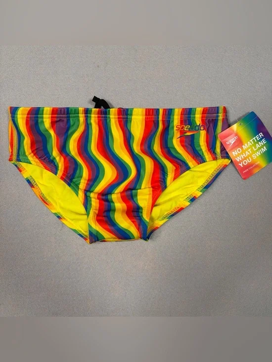 Speedo Pride Rainbow Tide Swim Brief Mens 32 Eco Endurance NWT