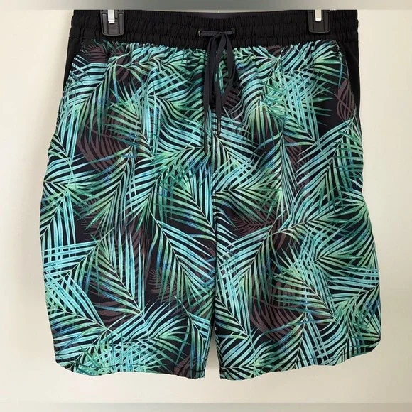 Speedo Men's Swim Shorts Size Medium Palm Leaf Black Blue Green Vacation Summer