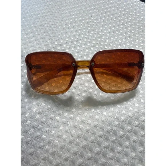 Vintage Halston H188 Sunglasses Amber Oversized Square Retro 70s Orange Tint
