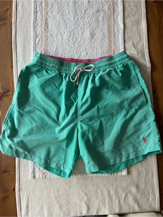 Polo by Ralph Lauren Mint Green Swim Trunks with Pink Logo