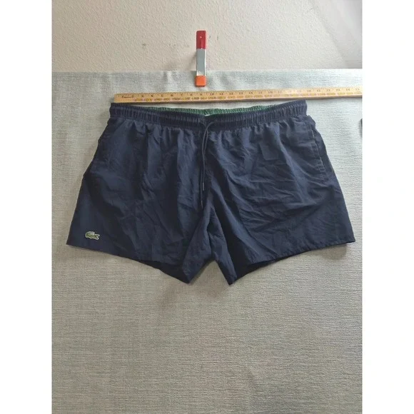 Lacoste Monochrome Swim Trunks Men 2XL Navy Blue Mesh Lined Quick Dry Drawstring