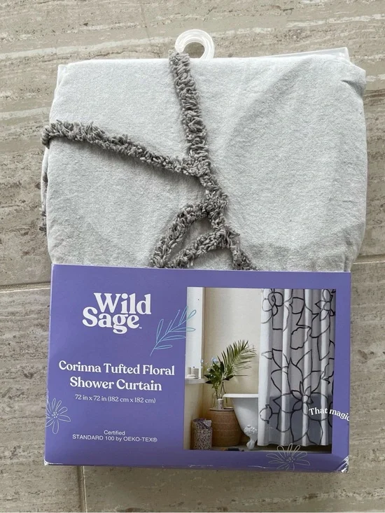 Wild Sage Corinna Tufted Floral Shower Curtain - Gray