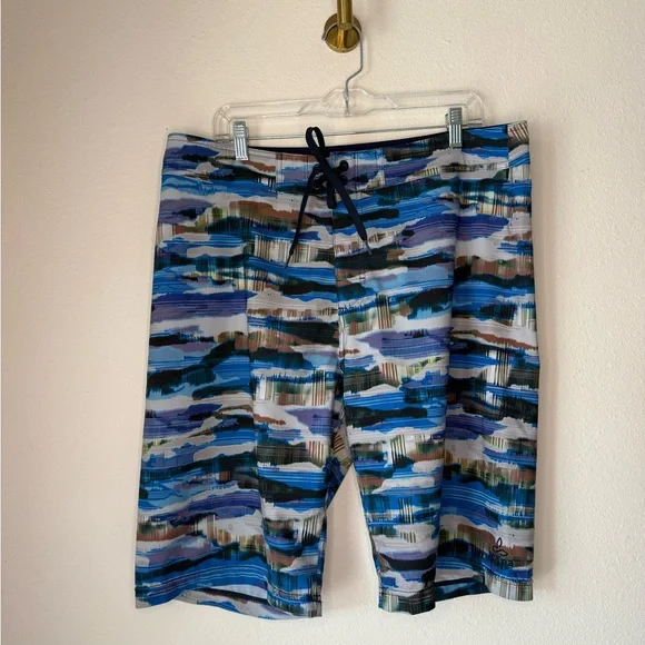 Prana Swim Trunks Men’s Size 36 Blue Abstract Board Shorts UPF 50+ Surf Beach
