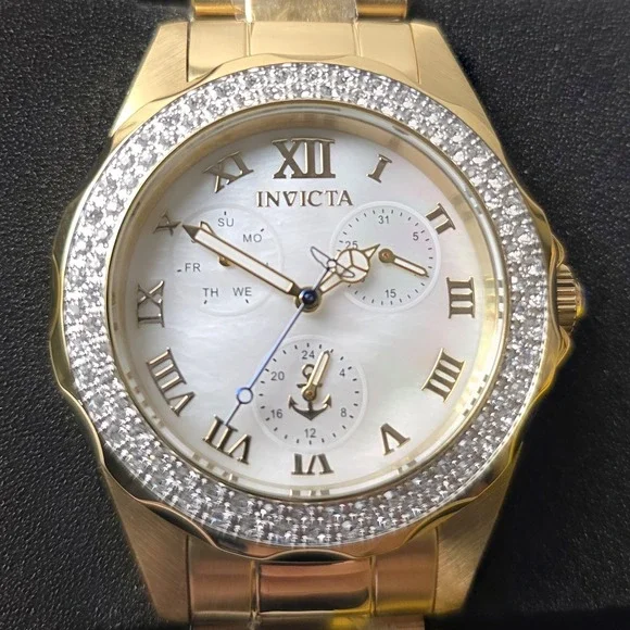 NEW OCEAN VOYAGE Lady Model 47700 Mother of‎ Pearl Dial Quartz Gold #0402
