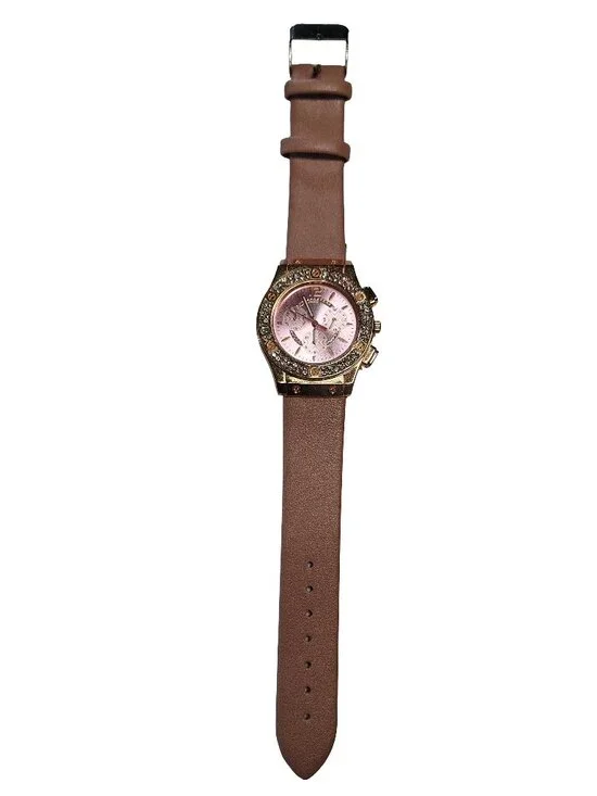 Women's Generic Unbranded Pink Cubic Zirconia Faux Leather Band Wristwatch