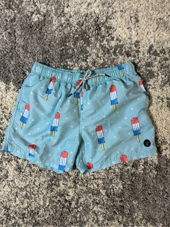 Molokai Surf Co, Men’s Patriotic Light Blue Popsicle Print Swim Shorts, Medium