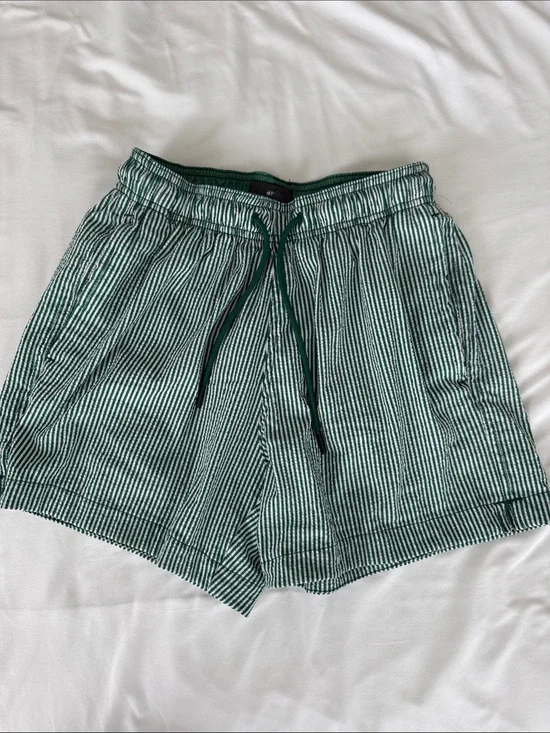 H&M Green and White Striped Swim Trunks