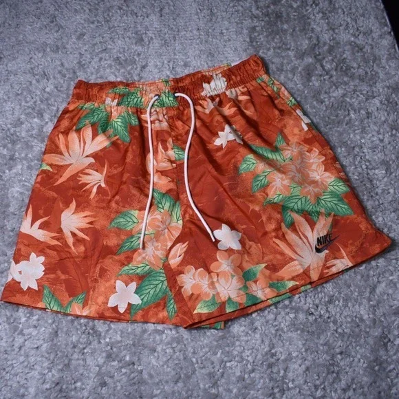 Nike Club Flow Woven Shorts Men's Medium Hawaiian Floral‎ Orange NWT HV4610-846