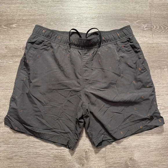 The North Face Shorts Swim Trunk Mens Medium Campfire Print‎ Gray Drawstring
