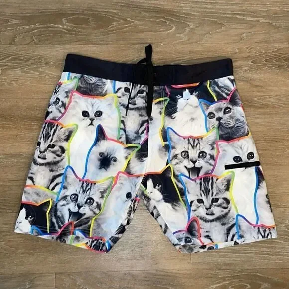 Walnut & 39th• Neon Cat Face Board Shorts