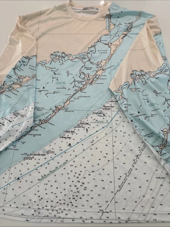 Men's Long Sleeve Swim Rash Guard - Light Blue Map Print