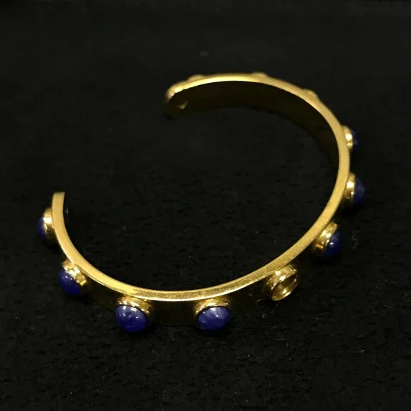 Kate Spade Cuff Bracelet Gold Tone with Round Blue Stones 2 1/4