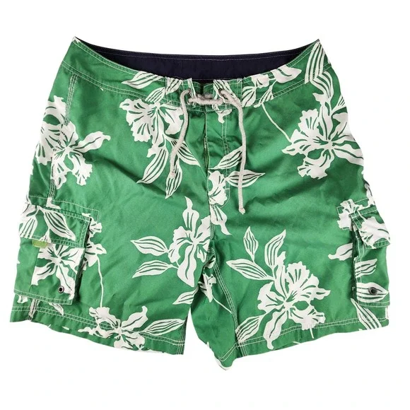J.Crew Mens Size 36 Green Floral Tropical Cargo Board Shorts Swim Trunks