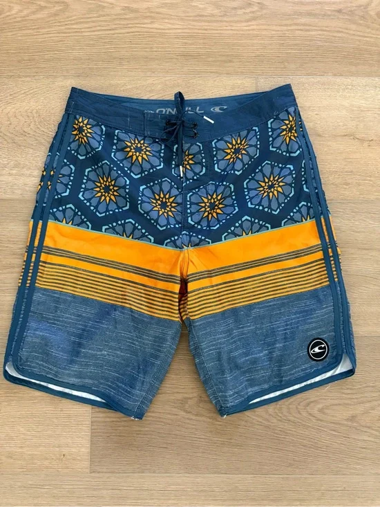 O’Neill Blue Orange Geometric Surf Board Shorts Men’s Size 31