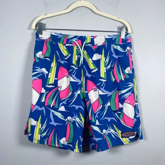 Vineyard Vines Swim Trunks Mens XL Blue Sailboat Print Chappy Board Shorts Beach