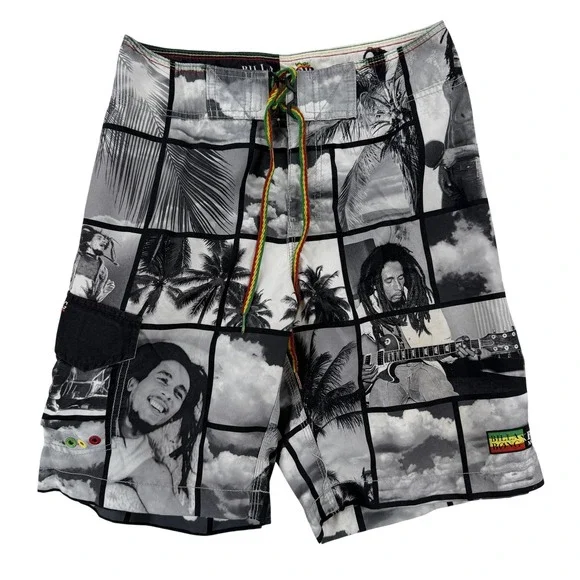 Billabong Board Shorts Mens 31 Gray Bob Marley Photo Surf Swim Trunks Beach