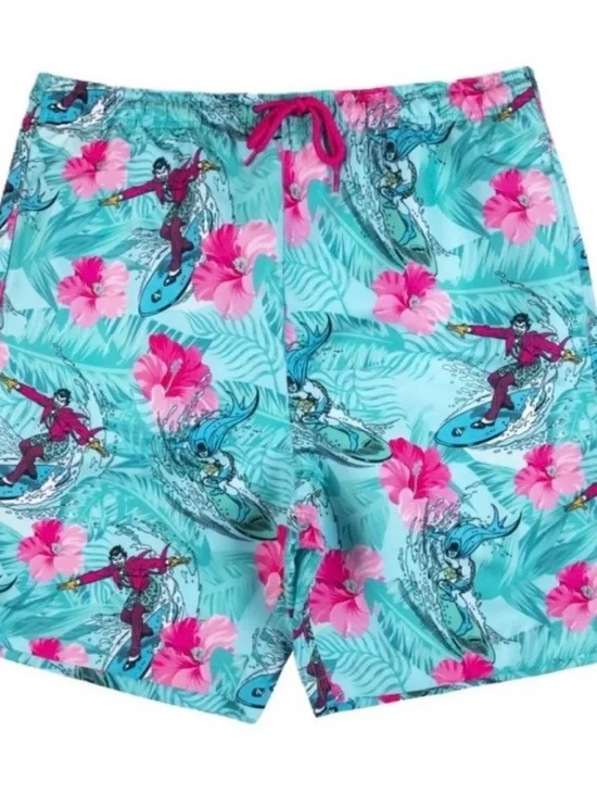 Men’s Classic Batman and Joker Surfing Swim Shorts - Pink & Turquoise