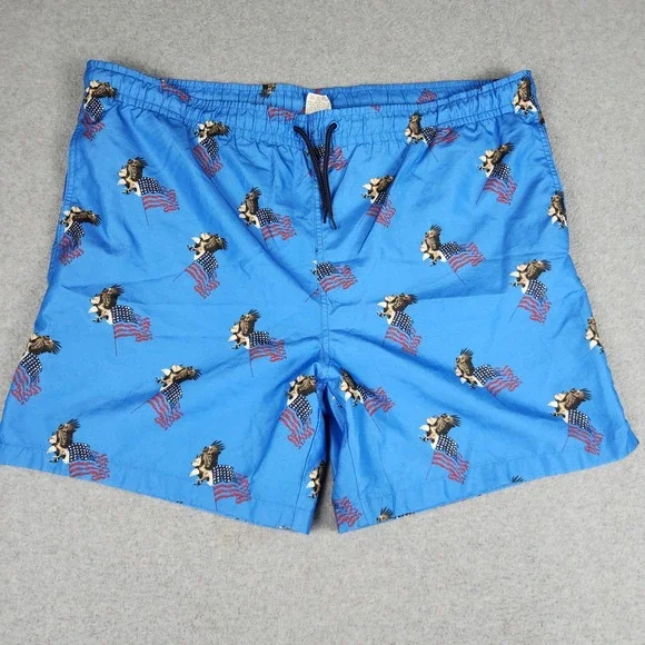 Wave Zone Swim Trunks Shorts Mens XL Blue Mesh Eagle American Flag Patriotic