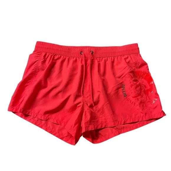 Diesel Bright Red Lined Swim Trunks With Mohican Head Size XL