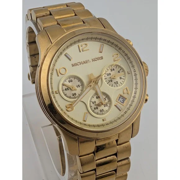 Michael Kors Runway MK-5055 Womens Watch 37mm Gold Chronograph- New Battery