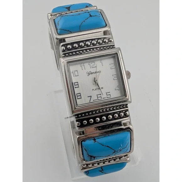 Geneva Platinum Women's Southwest Turquoise Watch Bangle Band- New Battery