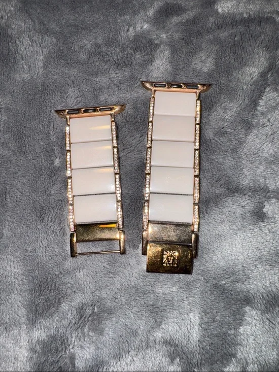Anne Klein Blush Ceramic Link Apple Watch Band with Rose Gold & Crystal Trim