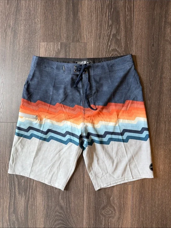 O'Neill Navy, Orange & Light Gray Striped Men's Boardshorts