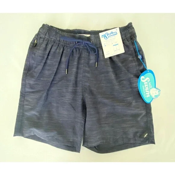 Mr Swim Technical Swim Trunks Mens S Navy NWT Zip Pocket Drawstring Shorts
