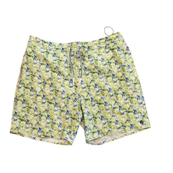 Johnnie-O Mens Lime Citrus Fruit Print Swim‎ Trunks Green Blue Board Shorts XXL