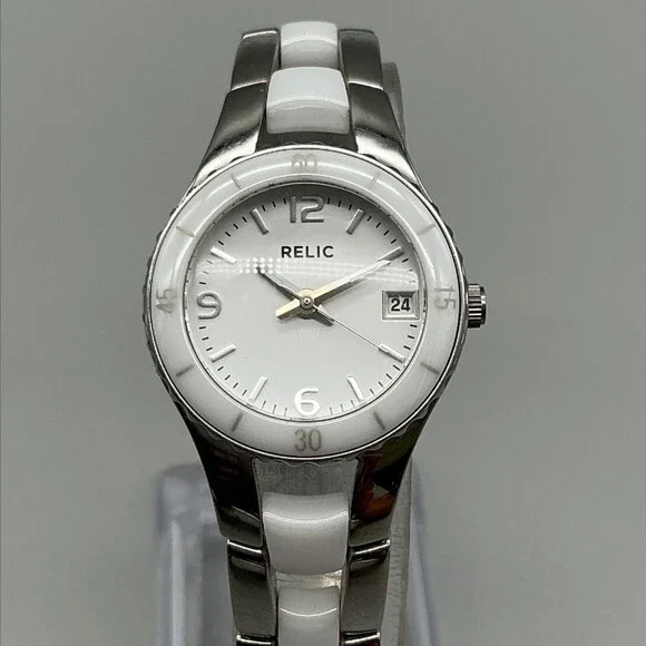 Relic ZR11894 Womens Watch 25mm White Dial Silver Tone New Battery 7.25