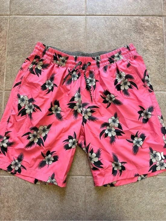 Men's Hurley Pink and Black Floral Swim Trunks Board Shorts
