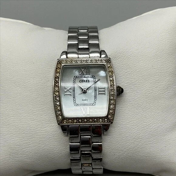Ceres M-261 Womens Watch 24mm Silver Tone Bracelet Crystals New Battery 6.5