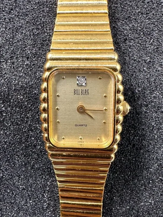 Vintage Bill Blass Watch Women Gold Tone Square Dial 18MM New Battery 6.5