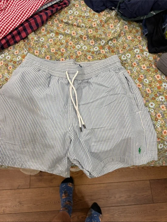 Ralph Lauren Blue & White Striped Seersucker Drawstring Shorts