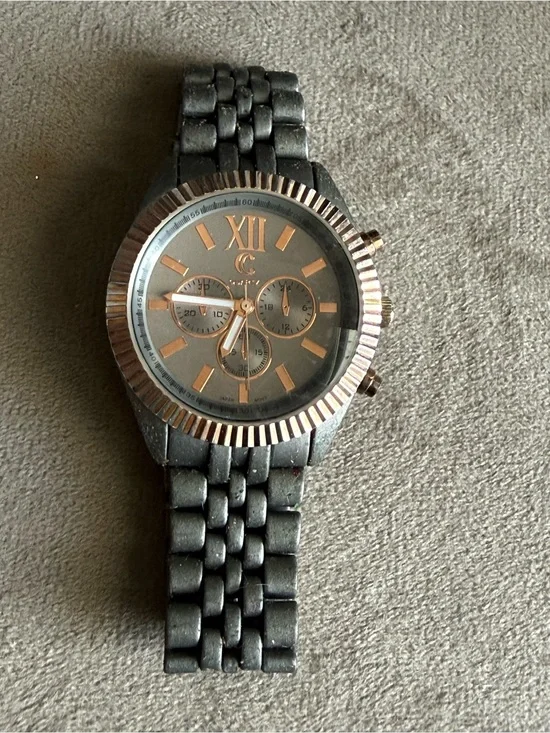 Women's Grey Watch with Rose Gold Accents - Classic Chronograph Style