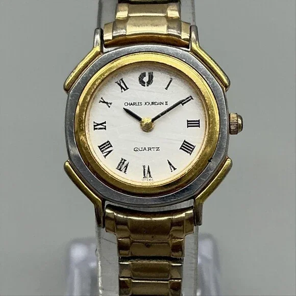 Charles Jourdan II Womens Watch 23mm White Dial Two Tone Stretch New Battery