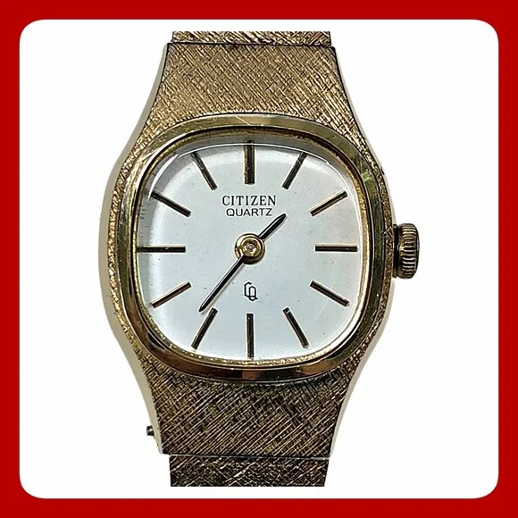 Citizen Quartz Women Gold Tone Textured Mesh Band Watch 4-832850 YO Minimalist