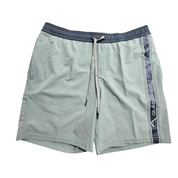 Quiksilver NWT Swim Trunks Mens Large Green Grey Quick Dry Stretch UPF 50