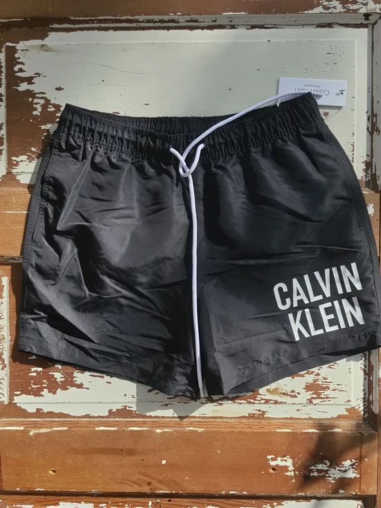Calvin Klein Men’s Black Logo Swim Trunks Board Shorts Size Medium NWT